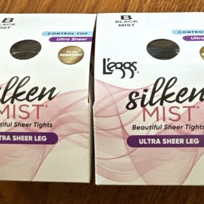 LEGGS SILKEN MIST SIZE B Pantyhose 2 Pair Black Mist Ultra Sheer Control Top